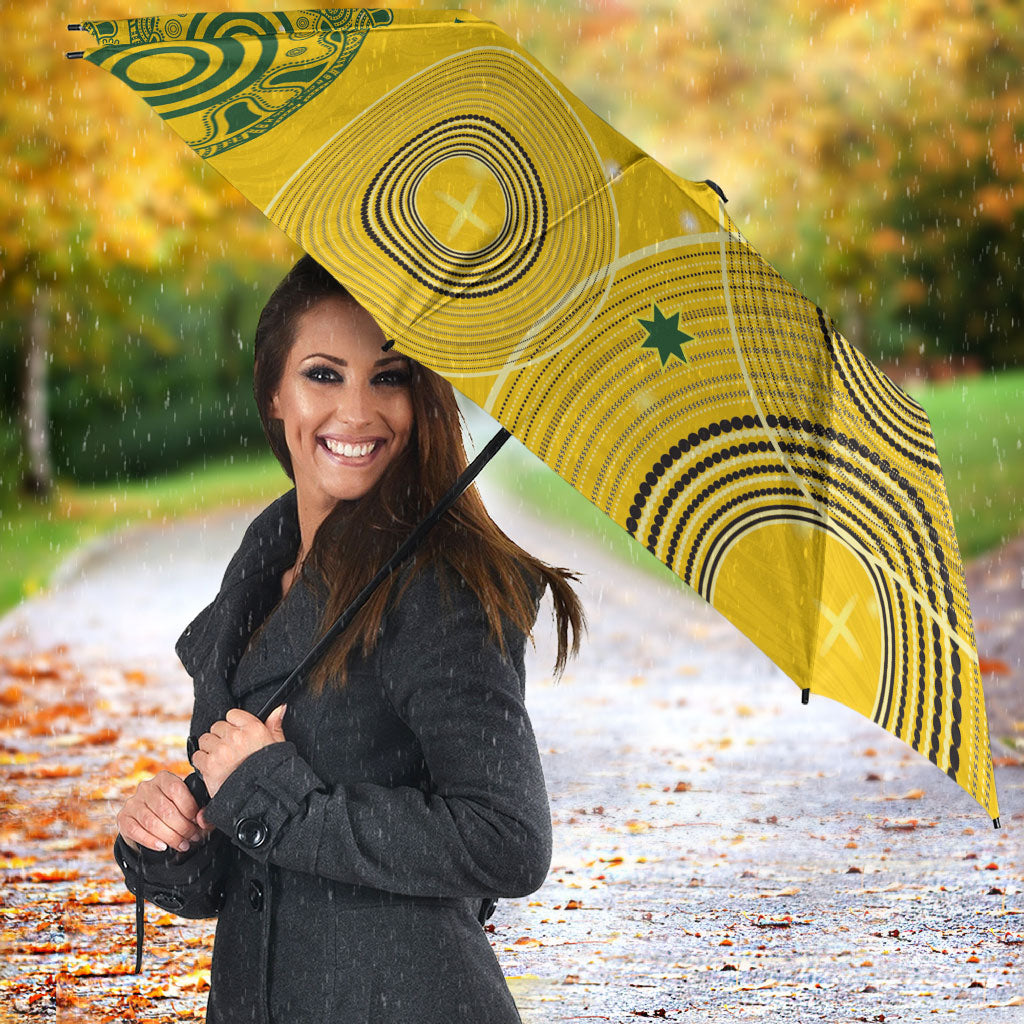 Australia National Football Umbrella Socceroos-Aboriginal Dot Art Heritage Graphic