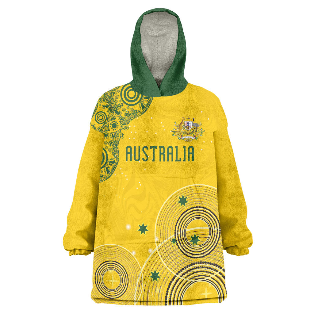 Custom Australia National Football Wearable Blanket Hoodie Socceroos-Aboriginal Dot Art Heritage Graphic