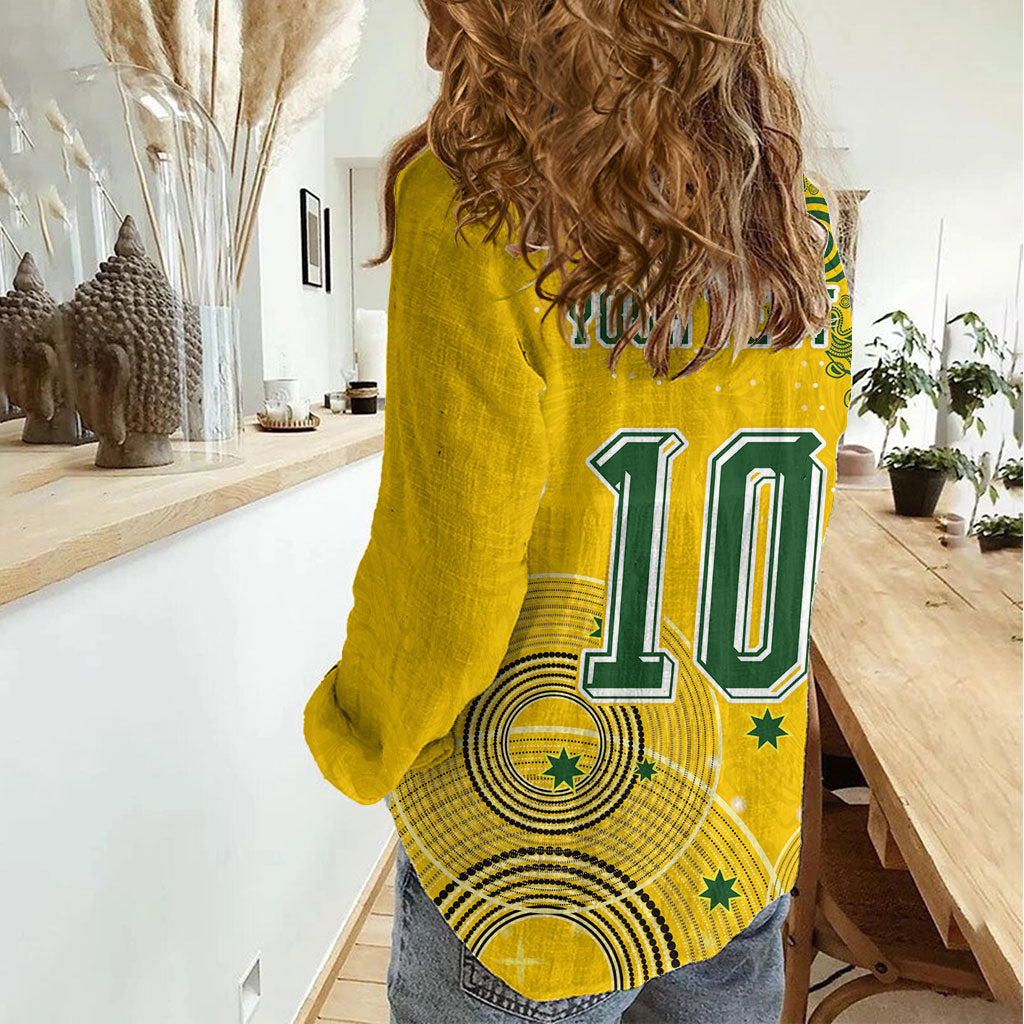 Custom Australia National Football Women Casual Shirt Socceroos-Aboriginal Dot Art Heritage Graphic