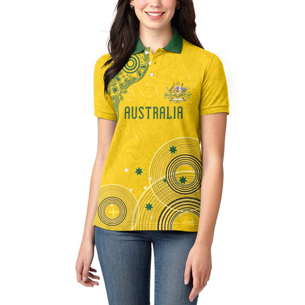 Custom Australia National Football Women Polo Shirt Socceroos-Aboriginal Dot Art Heritage Graphic
