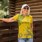 Custom Australia National Football Women Polo Shirt Socceroos-Aboriginal Dot Art Heritage Graphic