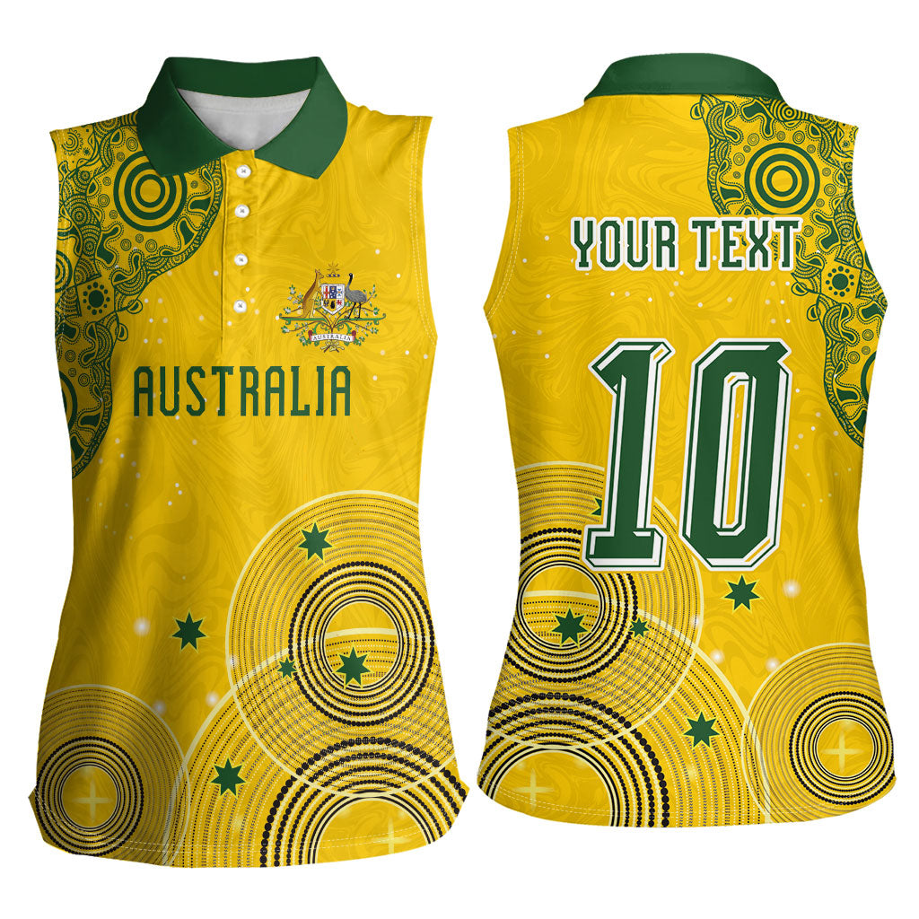 Custom Australia National Football Women Sleeveless Polo Shirt Socceroos-Aboriginal Dot Art Heritage Graphic