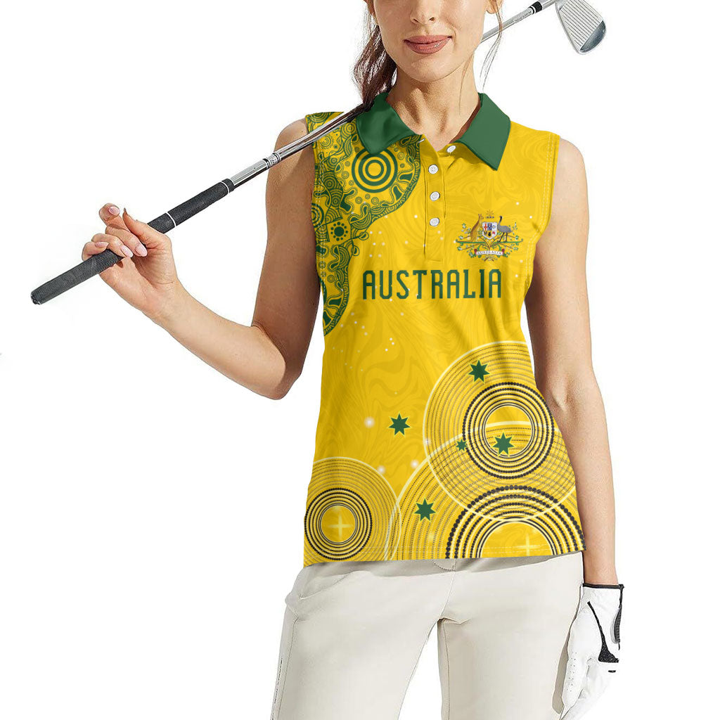 Custom Australia National Football Women Sleeveless Polo Shirt Socceroos-Aboriginal Dot Art Heritage Graphic