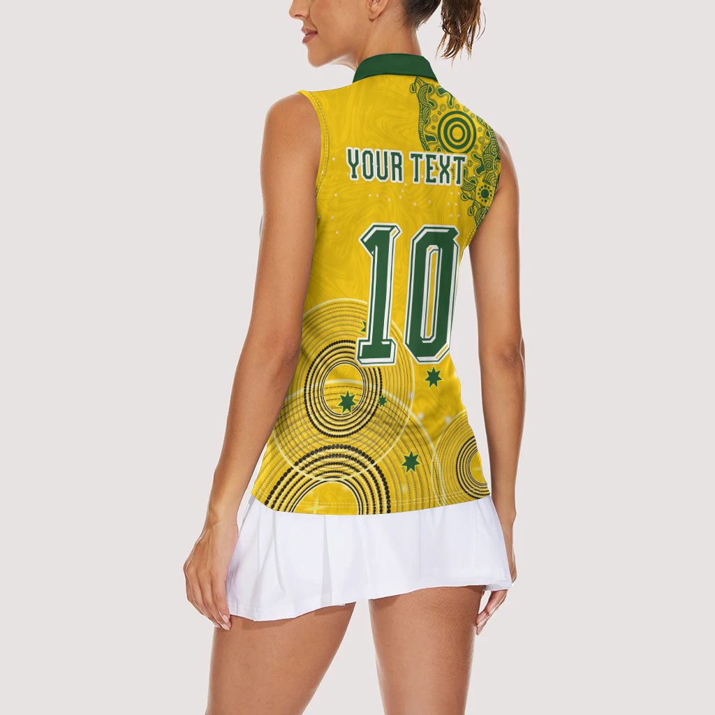Custom Australia National Football Women Sleeveless Polo Shirt Socceroos-Aboriginal Dot Art Heritage Graphic