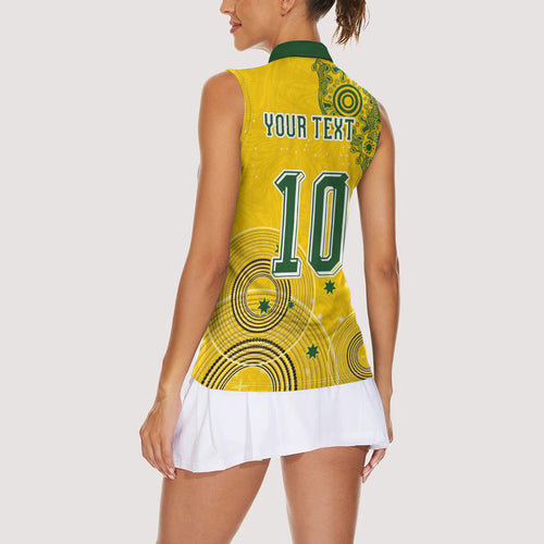 Custom Australia National Football Women Sleeveless Polo Shirt Socceroos-Aboriginal Dot Art Heritage Graphic