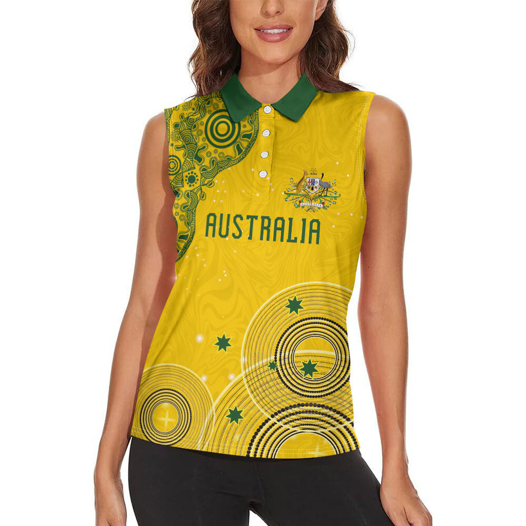 Custom Australia National Football Women Sleeveless Polo Shirt Socceroos-Aboriginal Dot Art Heritage Graphic