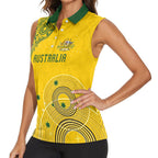 Custom Australia National Football Women Sleeveless Polo Shirt Socceroos-Aboriginal Dot Art Heritage Graphic