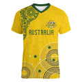 Custom Australia National Football Women V-Neck T-Shirt Socceroos-Aboriginal Dot Art Heritage Graphic