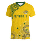 Custom Australia National Football Women V-Neck T-Shirt Socceroos-Aboriginal Dot Art Heritage Graphic