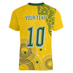 Custom Australia National Football Women V-Neck T-Shirt Socceroos-Aboriginal Dot Art Heritage Graphic