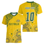 Custom Australia National Football Women V-Neck T-Shirt Socceroos-Aboriginal Dot Art Heritage Graphic
