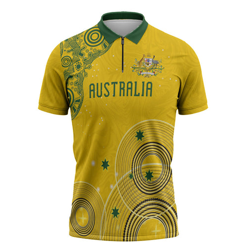 Custom Australia National Football Zipper Polo Shirt Socceroos-Aboriginal Dot Art Heritage Graphic