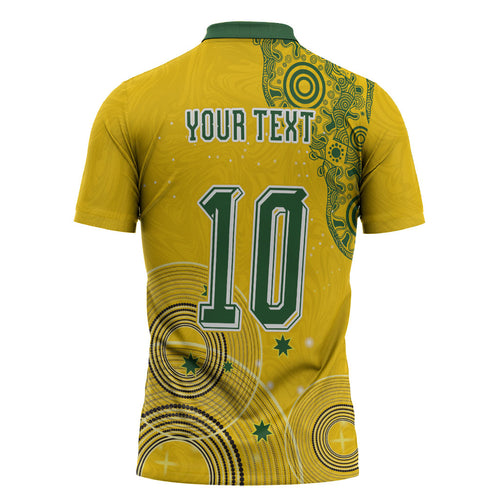 Custom Australia National Football Zipper Polo Shirt Socceroos-Aboriginal Dot Art Heritage Graphic