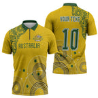 Custom Australia National Football Zipper Polo Shirt Socceroos-Aboriginal Dot Art Heritage Graphic