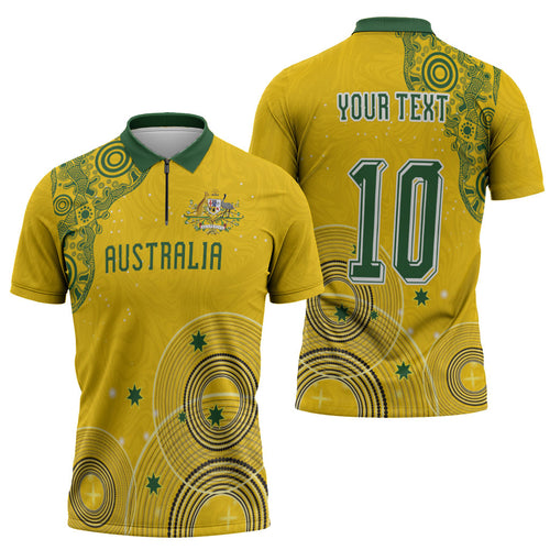Custom Australia National Football Zipper Polo Shirt Socceroos-Aboriginal Dot Art Heritage Graphic