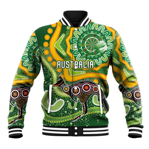 Australia Darts Personalised Baseball Jacket Aboriginal Dot Art Boomerang Indigenous Style Graphic