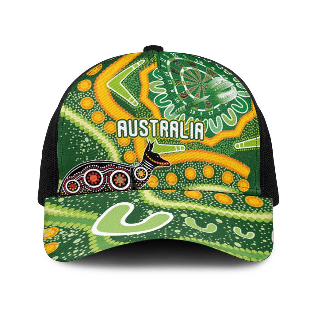 Australia Darts Baseball Net Cap Aboriginal Dot Art Boomerang Indigenous Style Graphic