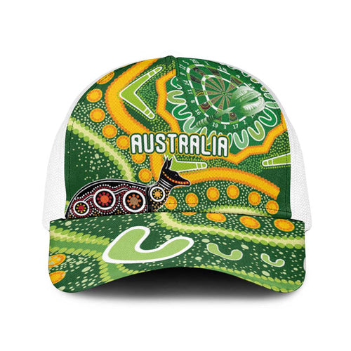 Australia Darts Baseball Net Cap Aboriginal Dot Art Boomerang Indigenous Style Graphic