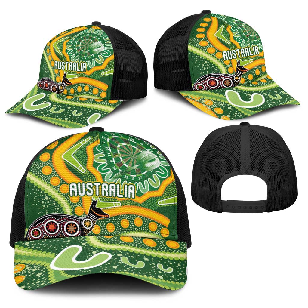 Australia Darts Baseball Net Cap Aboriginal Dot Art Boomerang Indigenous Style Graphic