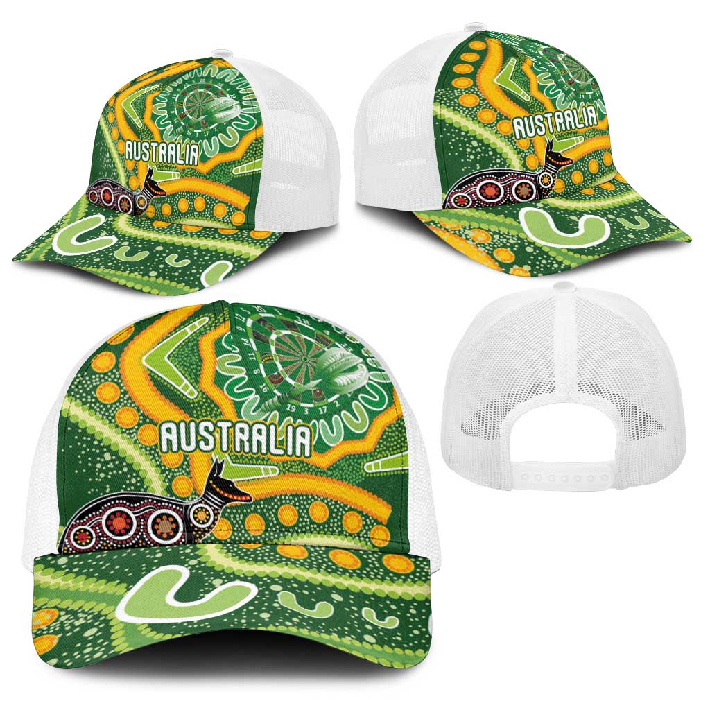 Australia Darts Baseball Net Cap Aboriginal Dot Art Boomerang Indigenous Style Graphic