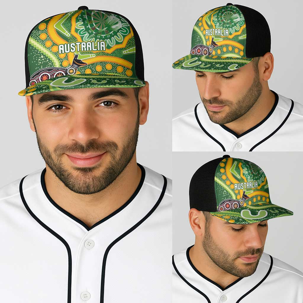 Australia Darts Baseball Net Cap Aboriginal Dot Art Boomerang Indigenous Style Graphic