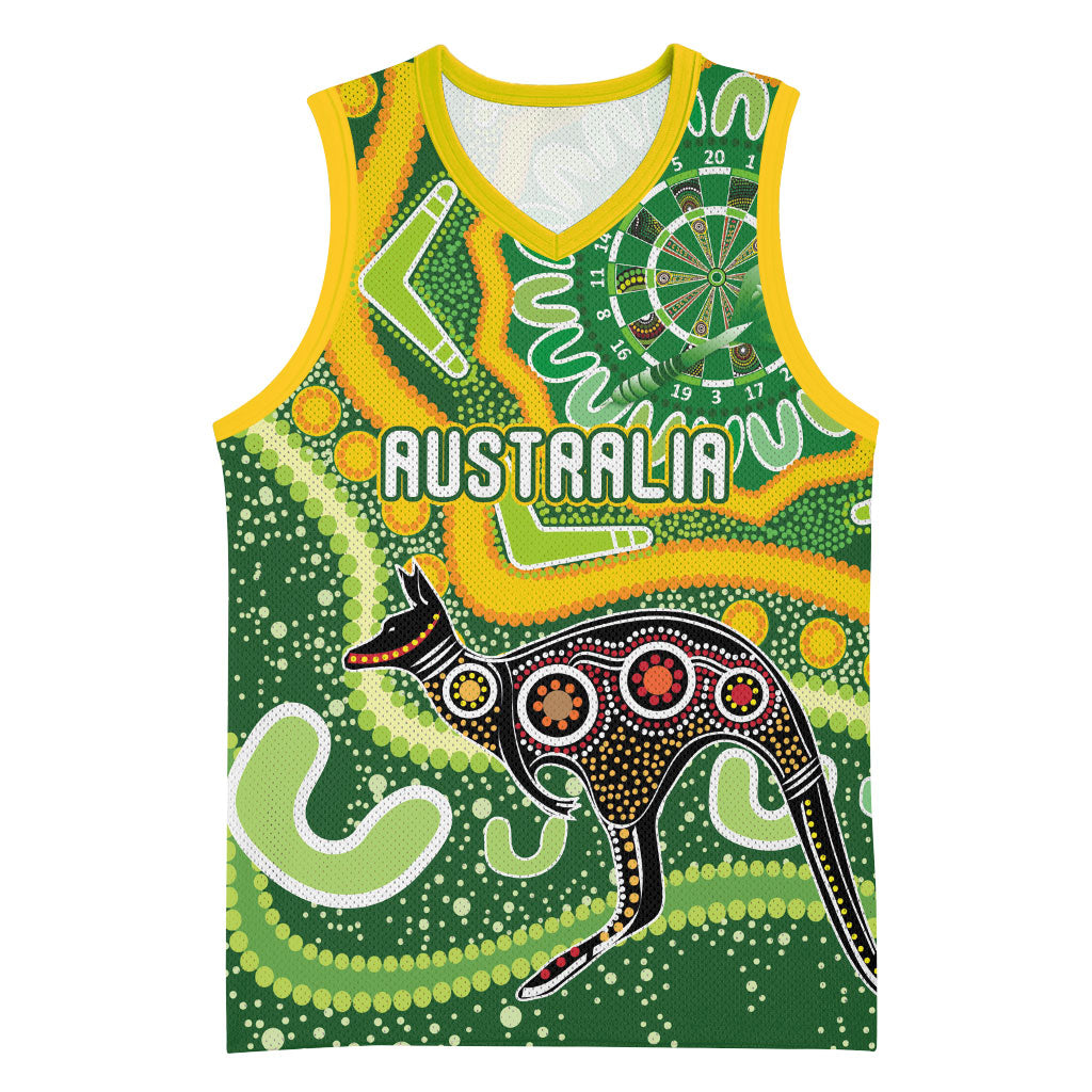 Australia Darts Personalised Basketball Jersey Aboriginal Dot Art Boomerang Indigenous Style Graphic
