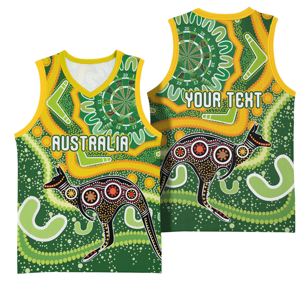 Australia Darts Personalised Basketball Jersey Aboriginal Dot Art Boomerang Indigenous Style Graphic