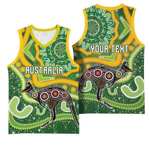 Australia Darts Personalised Basketball Jersey Aboriginal Dot Art Boomerang Indigenous Style Graphic