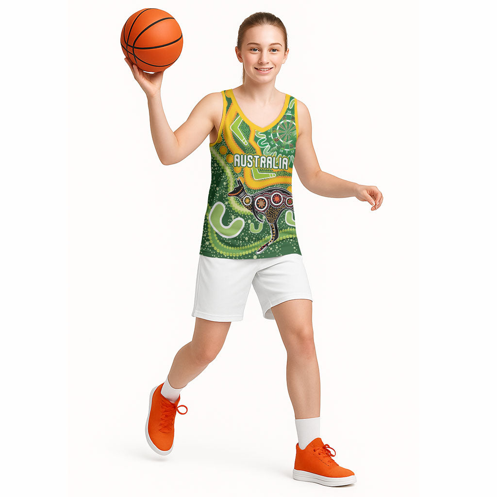 Australia Darts Personalised Basketball Jersey Aboriginal Dot Art Boomerang Indigenous Style Graphic