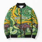 Australia Darts Personalised Bomber Puffer Jacket Aboriginal Dot Art Boomerang Indigenous Style Graphic