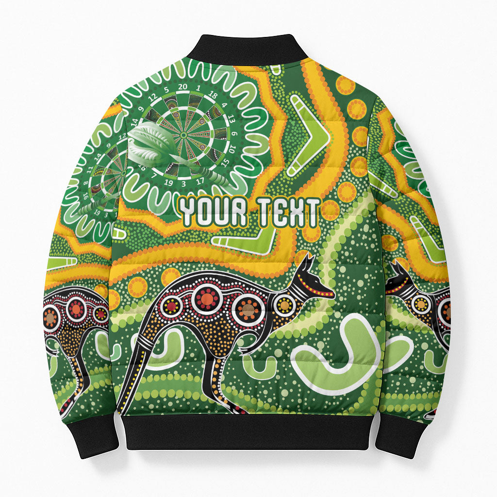 Australia Darts Personalised Bomber Puffer Jacket Aboriginal Dot Art Boomerang Indigenous Style Graphic