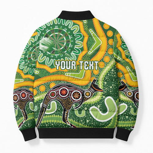 Australia Darts Personalised Bomber Puffer Jacket Aboriginal Dot Art Boomerang Indigenous Style Graphic