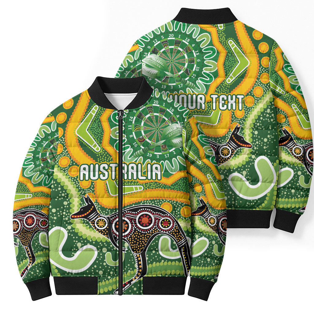 Australia Darts Personalised Bomber Puffer Jacket Aboriginal Dot Art Boomerang Indigenous Style Graphic
