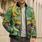 Australia Darts Personalised Bomber Puffer Jacket Aboriginal Dot Art Boomerang Indigenous Style Graphic