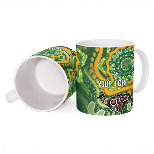 Australia Darts Personalised Ceramic Mug Aboriginal Dot Art Boomerang Indigenous Style Graphic