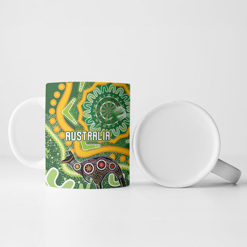 Australia Darts Personalised Ceramic Mug Aboriginal Dot Art Boomerang Indigenous Style Graphic