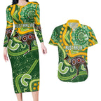 Australia Darts Personalised Couples Matching Long Sleeve Bodycon Dress and Hawaiian Shirt Aboriginal Dot Art Boomerang Indigenous Style Graphic