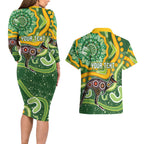 Australia Darts Personalised Couples Matching Long Sleeve Bodycon Dress and Hawaiian Shirt Aboriginal Dot Art Boomerang Indigenous Style Graphic