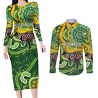 Australia Darts Personalised Couples Matching Long Sleeve Bodycon Dress and Long Sleeve Button Shirt Aboriginal Dot Art Boomerang Indigenous Style Graphic