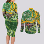 Australia Darts Personalised Couples Matching Long Sleeve Bodycon Dress and Long Sleeve Button Shirt Aboriginal Dot Art Boomerang Indigenous Style Graphic