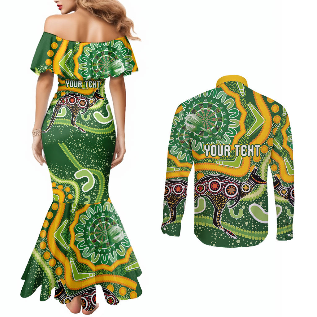 Australia Darts Personalised Couples Matching Mermaid Dress and Long Sleeve Button Shirt Aboriginal Dot Art Boomerang Indigenous Style Graphic