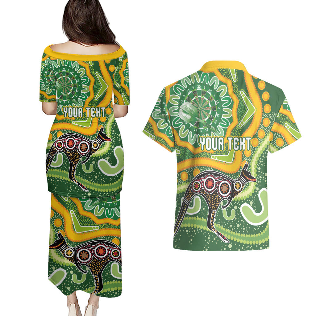 Australia Darts Personalised Couples Matching Puletasi and Hawaiian Shirt Aboriginal Dot Art Boomerang Indigenous Style Graphic