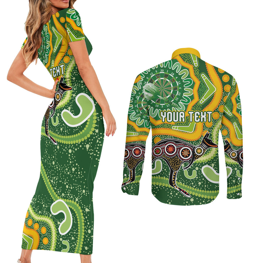 Australia Darts Personalised Couples Matching Short Sleeve Bodycon Dress and Long Sleeve Button Shirt Aboriginal Dot Art Boomerang Indigenous Style Graphic