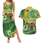 Australia Darts Personalised Couples Matching Summer Maxi Dress and Hawaiian Shirt Aboriginal Dot Art Boomerang Indigenous Style Graphic