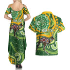 Australia Darts Personalised Couples Matching Summer Maxi Dress and Hawaiian Shirt Aboriginal Dot Art Boomerang Indigenous Style Graphic