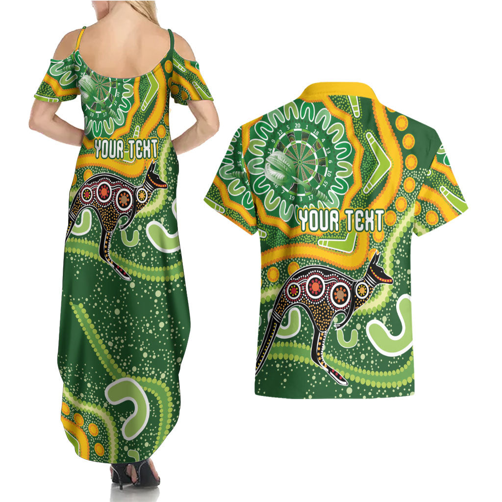 Australia Darts Personalised Couples Matching Summer Maxi Dress and Hawaiian Shirt Aboriginal Dot Art Boomerang Indigenous Style Graphic