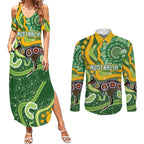 Australia Darts Personalised Couples Matching Summer Maxi Dress and Long Sleeve Button Shirt Aboriginal Dot Art Boomerang Indigenous Style Graphic