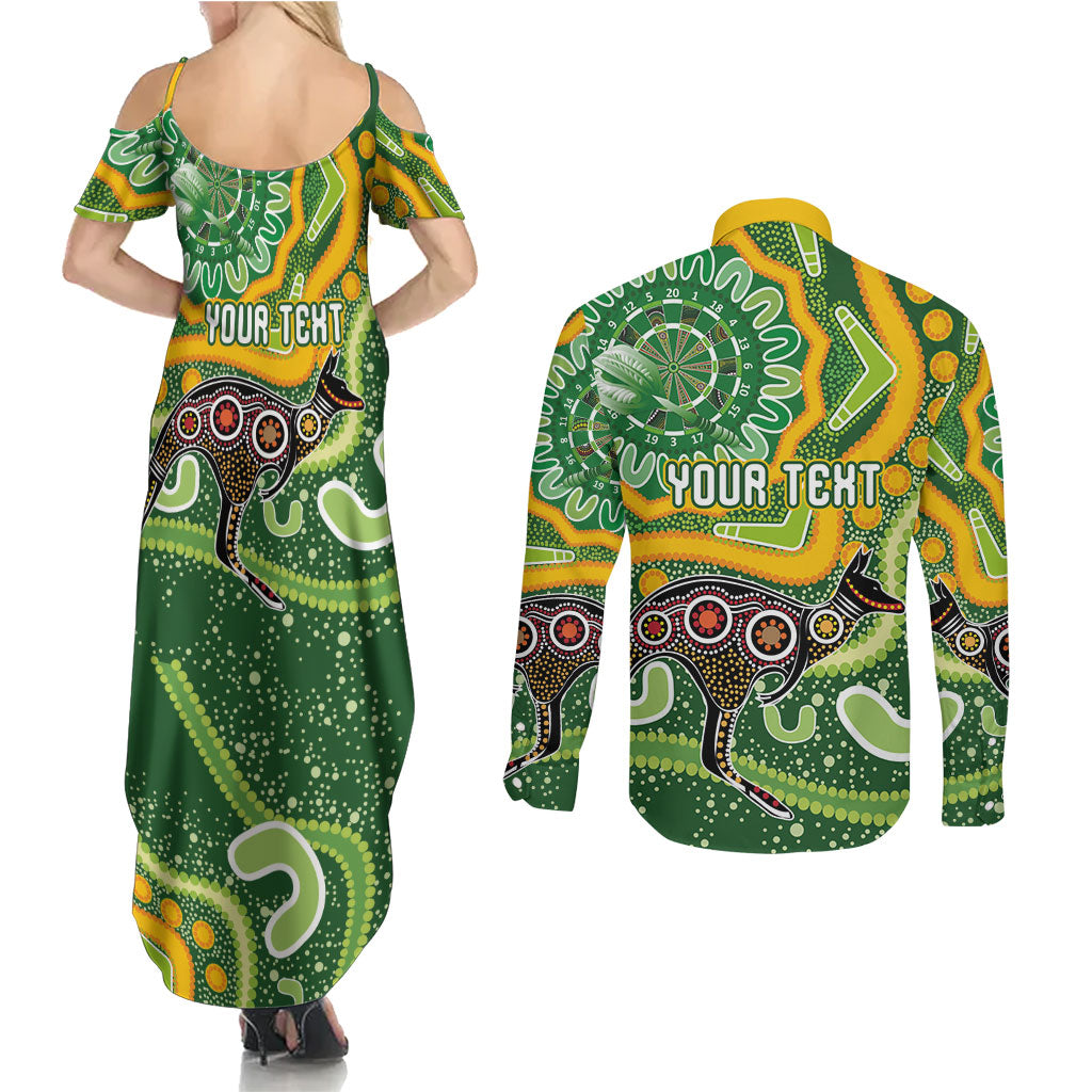 Australia Darts Personalised Couples Matching Summer Maxi Dress and Long Sleeve Button Shirt Aboriginal Dot Art Boomerang Indigenous Style Graphic