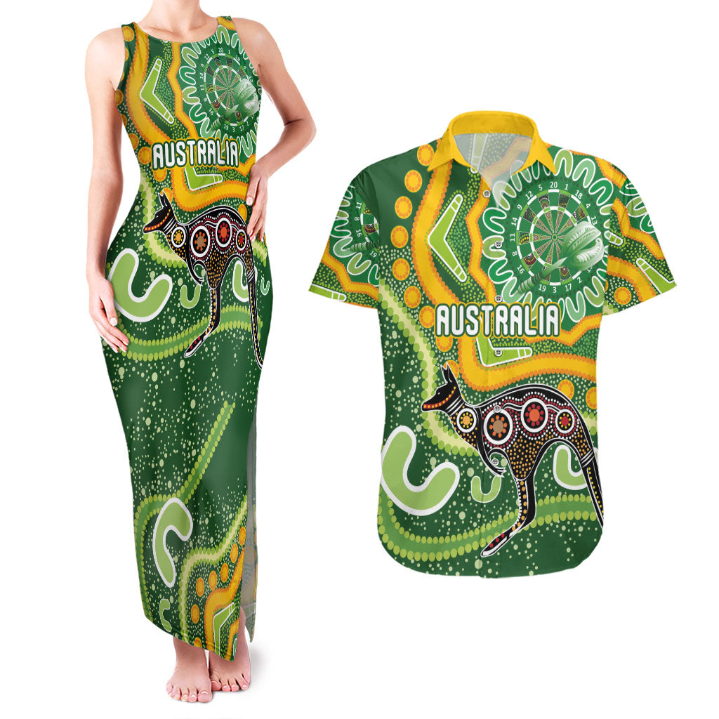 Australia Darts Personalised Couples Matching Tank Maxi Dress and Hawaiian Shirt Aboriginal Dot Art Boomerang Indigenous Style Graphic