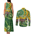 Australia Darts Personalised Couples Matching Tank Maxi Dress and Long Sleeve Button Shirt Aboriginal Dot Art Boomerang Indigenous Style Graphic